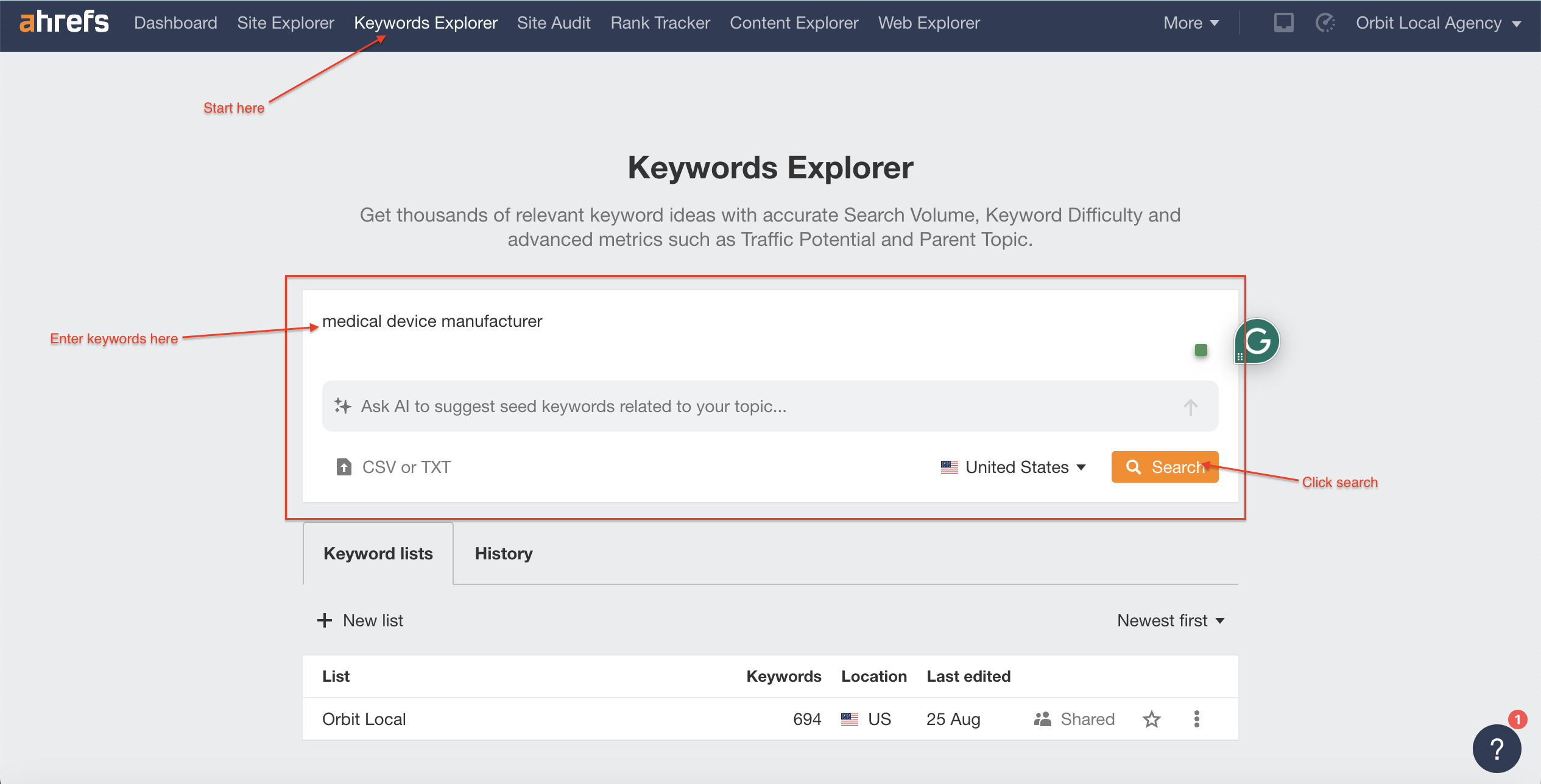 Ahrefs Keywords Explorer for Manufacturers