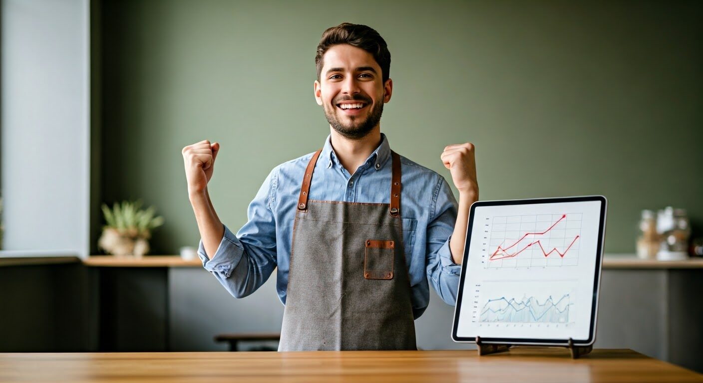 Café owner celebrating success