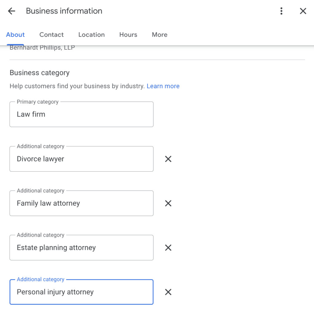 GBP Categories for Law Firms